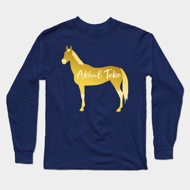 Gold Akhal Teke Digital Minimal Construction Paper Cutout Silhouette Long Sleeve T-Shirt by Nuclear Red Headed Mare